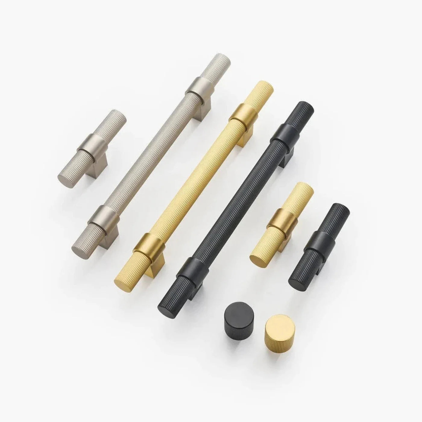 Ribbed Solid Brass Cabinet Knob and Pull